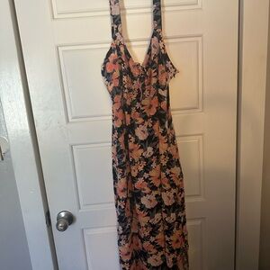 SO Floral Print Maxi Dress - Pink and Orange